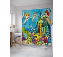 Штора (занавеска) для ванной JoyArty "Королевство русалок" из сатена, 180х200 см с крючками, sc_1225