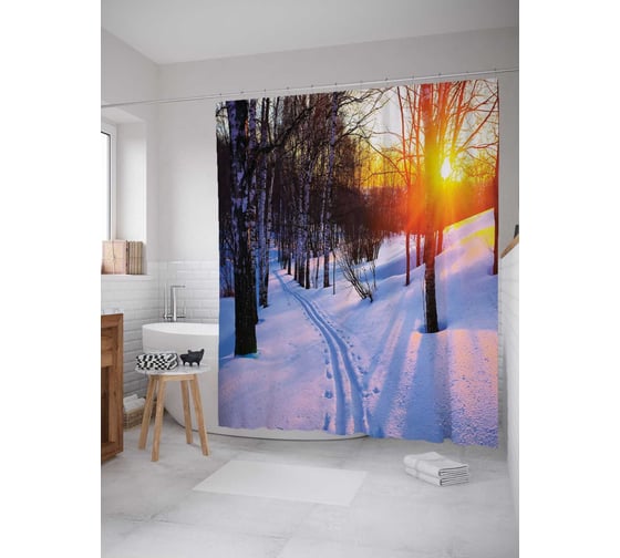 Штора (занавеска) для ванной JoyArty "Лесной мороз" из сатена, 180х200 см с крючками, sc_10860 1