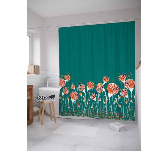 Штора (занавеска) для ванной JoyArty "Колдовские цветы" из сатена, 180х200 см с крючками, sc_15736 1