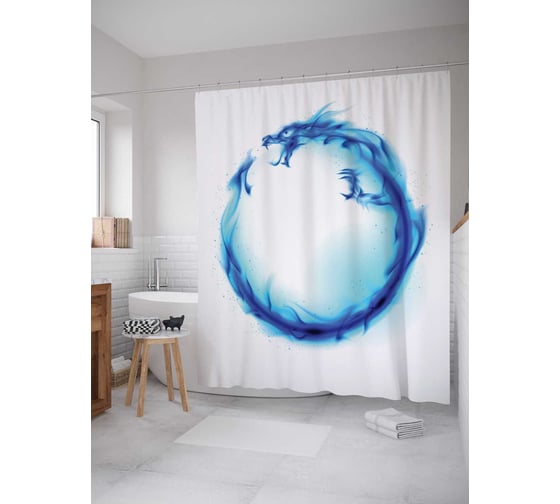 Штора (занавеска) для ванной JoyArty "Стихийный дракон" из сатена, 180х200 см с крючками, sc_17923 1