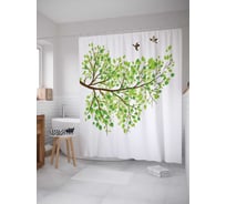 Штора (занавеска) для ванной JoyArty "Ветка скучает по осени" из сатена, 180х200 см с крючками, sc_15840