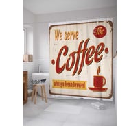 Штора (занавеска) для ванной JoyArty "Мы подаем кофе" из сатена, 180х200 см с крючками, sc_15583