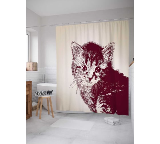 Штора (занавеска) для ванной JoyArty "Мяукающее чудо" из сатена, 180х200 см с крючками, sc_15569 1