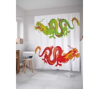 Штора (занавеска) для ванной JoyArty "Цветные драконы" из сатена, 180х200 см с крючками, sc_17915