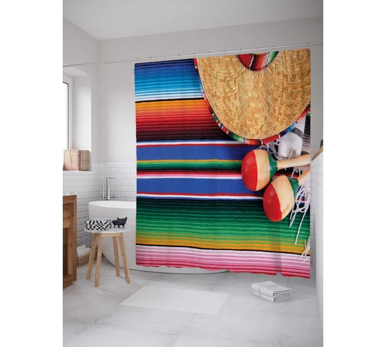 Штора (занавеска) для ванной JoyArty "Яркие маракасы" из сатена, 180х200 см с крючками, sc_11671 1