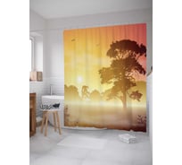 Штора (занавеска) для ванной JoyArty "Мирное дерево следит за солнцем" из сатена, 180х200 см с крючками, sc_15837