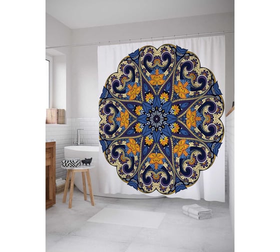 Штора (занавеска) для ванной JoyArty "Цветочный орнамент" из сатена, 180х200 см с крючками, sc_16082 1