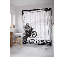 Штора (занавеска) для ванной JoyArty "Мотоциклист трюкач" из сатена, 180х200 см с крючками, sc_17784