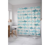 Штора (занавеска) для ванной JoyArty "Акулы кружатся" из сатена, 180х200 см с крючками, sc_11867