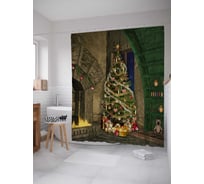 Штора (занавеска) для ванной JoyArty "Елка у камина" из сатена, 180х200 см с крючками, sc_1749