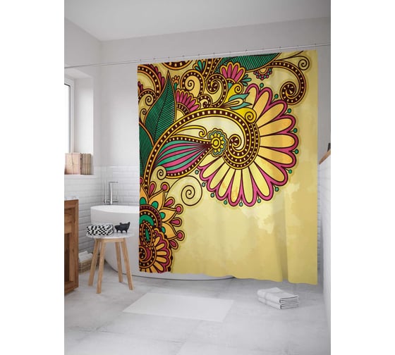 Штора (занавеска) для ванной JoyArty "Узоры в красках" из сатена, 180х200 см с крючками, sc_17688 1