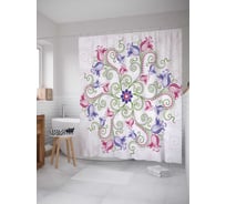 Штора (занавеска) для ванной JoyArty "Цветочный узор" из сатена, 180х200 см с крючками, sc_16075