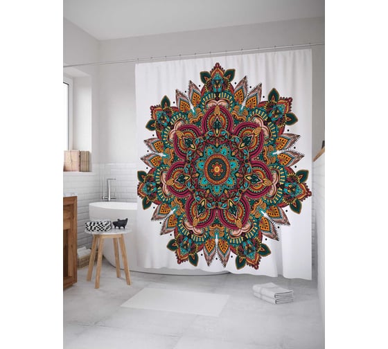 Штора (занавеска) для ванной JoyArty "Цветочный орнамент" из сатена, 180х200 см с крючками, sc_16080 1