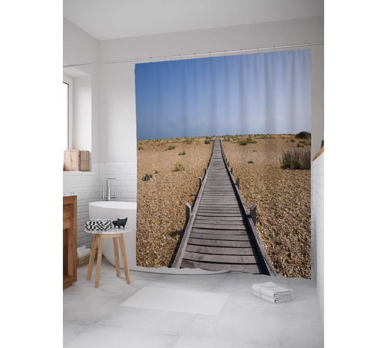 Штора (занавеска) для ванной JoyArty "Пустынный мост" из сатена, 180х200 см с крючками, sc_16104 1