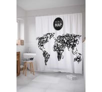 Штора (занавеска) для ванной JoyArty "Щупальца на карте" из сатена, 180х200 см с крючками, sc_11546