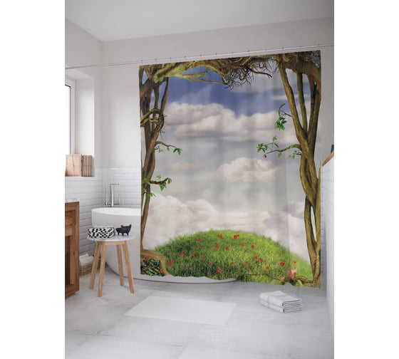 Штора (занавеска) для ванной JoyArty "Светлое небо" из сатена, 180х200 см с крючками, sc_1501 1