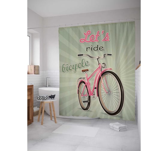 Штора (занавеска) для ванной JoyArty "Поехали на велосипеде" из сатена, 180х200 см с крючками, sc_17801 1