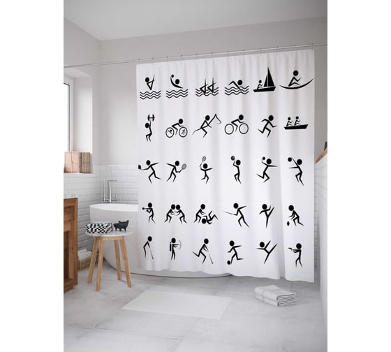 Штора (занавеска) для ванной JoyArty "Символы соревнований" из сатена, 180х200 см с крючками, sc_17505 1