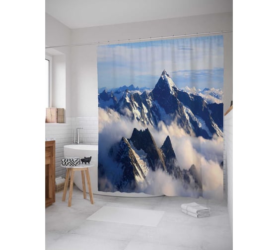 Штора (занавеска) для ванной JoyArty "Горная насыщенная туманность" из сатена, 180х200 см с крючками, sc_15288