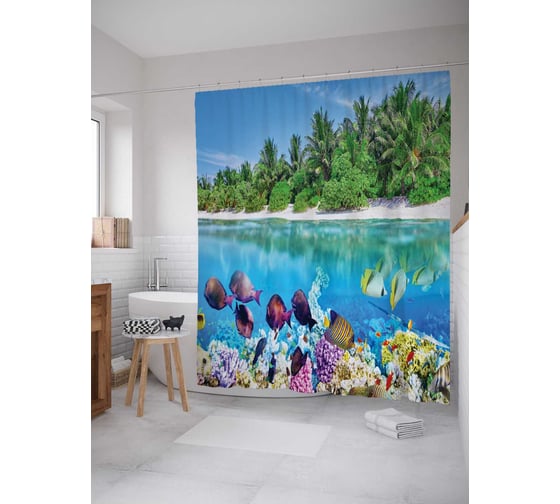 Штора (занавеска) для ванной JoyArty "Фантастический водоем" из сатена, 180х200 см с крючками, sc_15516 1