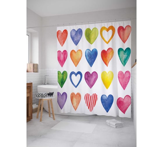Штора (занавеска) для ванной JoyArty "Разнообразие в сердце" из сатена, 180х200 см с крючками, sc_17696 1