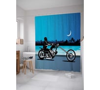 Штора (занавеска) для ванной JoyArty "На мотоцикле под луной" из сатена, 180х200 см с крючками, sc_17786