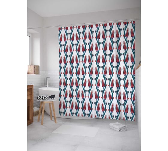 Штора (занавеска) для ванной JoyArty "Волнистый мираж" из сатена, 180х200 см с крючками, sc_17736 1