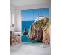 Штора (занавеска) для ванной JoyArty "Большой маяк у обрыва" из сатена, 180х200 см с крючками, sc_16344