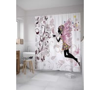 Штора (занавеска) для ванной JoyArty "Цветущая фея" из сатена, 180х200 см с крючками, sc_11947