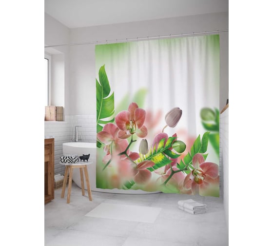 Штора (занавеска) для ванной JoyArty "Лепестки орхидей" из сатена, 180х200 см с крючками, sc_17138 1