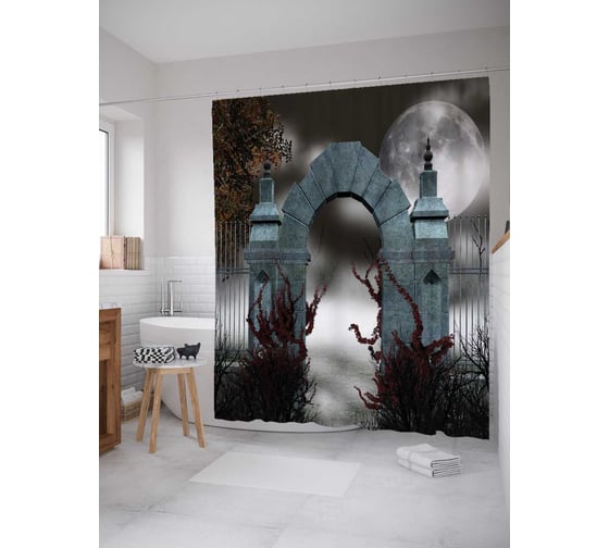 Штора (занавеска) для ванной JoyArty "Мрачная арка" из сатена, 180х200 см с крючками, sc_15426 1