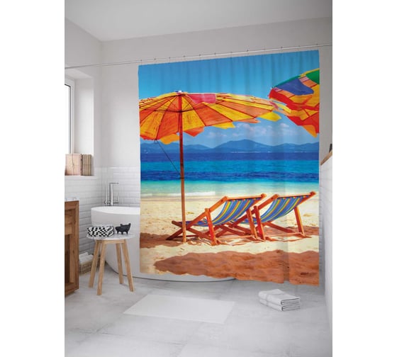 Штора (занавеска) для ванной JoyArty "Загар в теплых краях" из сатена, 180х200 см с крючками, sc_15313 1