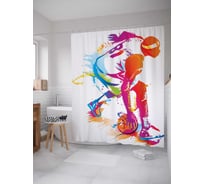 Штора (занавеска) для ванной JoyArty "Опытный баскетболист" из сатена, 180х200 см с крючками, sc_11470