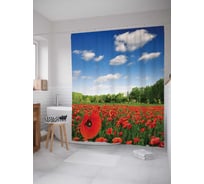 Штора (занавеска) для ванной JoyArty "Маковое поле" из сатена, 180х200 см с крючками, sc_11902