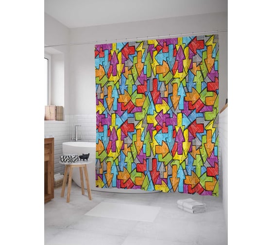 Штора (занавеска) для ванной JoyArty "Яркие стрелки" из сатена, 180х200 см с крючками, sc_14644 1