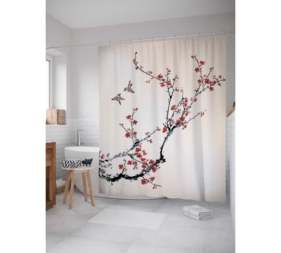 Штора (занавеска) для ванной JoyArty "Жажда цветения" из сатена, 180х200 см с крючками, sc_14321 1