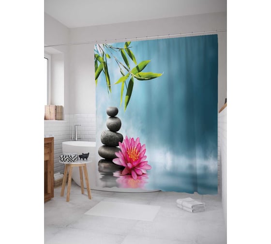 Штора (занавеска) для ванной JoyArty "Приятное купание" из сатена, 180х200 см с крючками, sc_16370 1