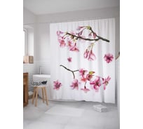 Штора (занавеска) для ванной JoyArty "Нежные ветки" из сатена, 180х200 см с крючками, sc_17428