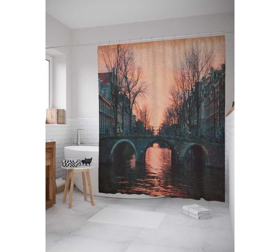Штора (занавеска) для ванной JoyArty "Родной мост" из сатена, 180х200 см с крючками, sc_17254