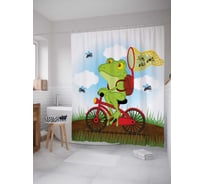 Штора (занавеска) для ванной JoyArty "Лягушка с сачком на велосипеде" из сатена, 180х200 см с крючками, sc_15252