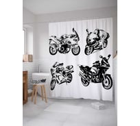 Штора (занавеска) для ванной JoyArty "Спортивные мотоциклы" из сатена, 180х200 см с крючками, sc_17780