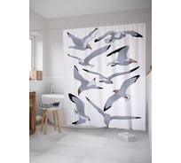 Штора (занавеска) для ванной JoyArty "Чайки в танце" из сатена, 180х200 см с крючками, sc_17521