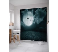 Штора (занавеска) для ванной JoyArty "Птицы спешат на луну" из сатена, 180х200 см с крючками, sc_15437