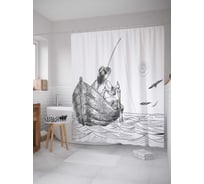 Штора (занавеска) для ванной JoyArty "Чайки встречают рыбака" из сатена, 180х200 см с крючками, sc_17518