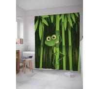 Штора (занавеска) для ванной JoyArty "Голодная лягушка на бамбуке" из сатена, 180х200 см с крючками, sc_15255