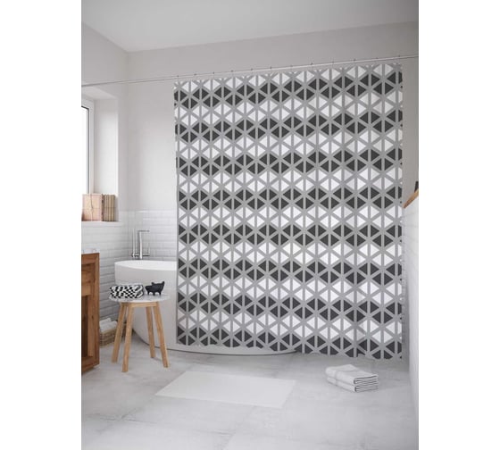 Штора (занавеска) для ванной JoyArty "Треугольные зигзаги" из сатена, 180х200 см с крючками, sc_20900 1