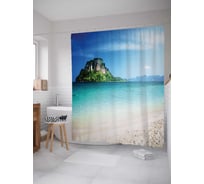 Штора (занавеска) для ванной JoyArty "Загадочный каменный остров" из сатена, 180х200 см с крючками, sc_15349