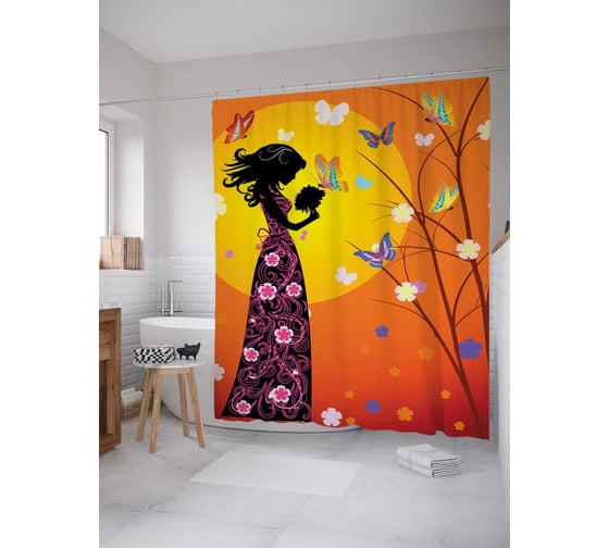 Штора (занавеска) для ванной JoyArty "Таинственная прекрасная дама" из сатена, 180х200 см с крючками, sc_17537 1