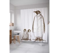 Штора (занавеска) для ванной JoyArty "Семейство пингвинов" из сатена, 180х200 см с крючками, sc_17277