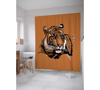 Штора (занавеска) для ванной JoyArty "Тигр думает" из сатена, 180х200 см с крючками, sc_15375